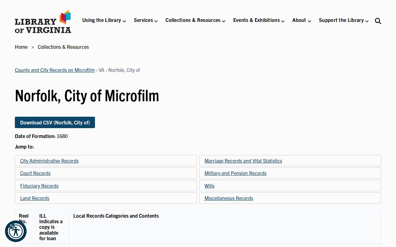 Norfolk previous residents research in the Library of Virginia microfilm catalog
