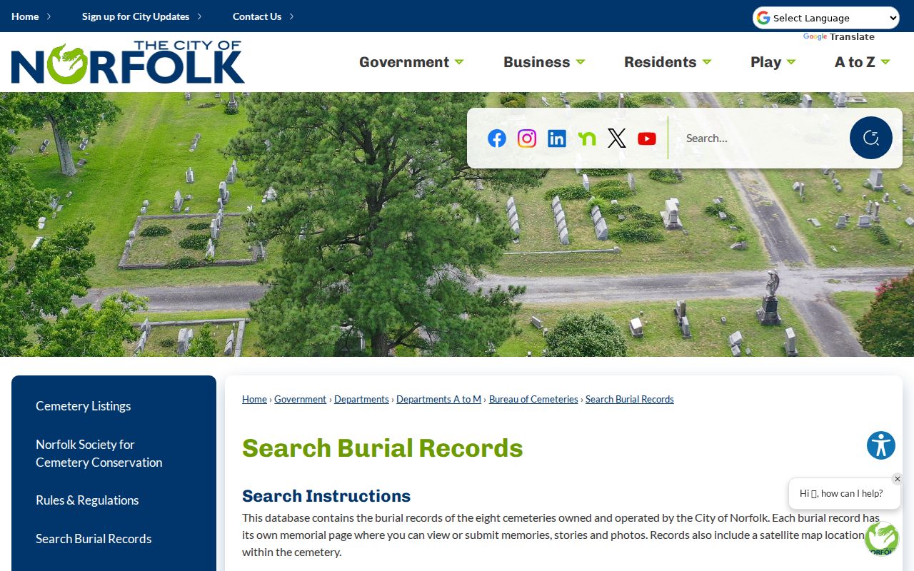 Norfolk cemetery search across eight municipal burial records