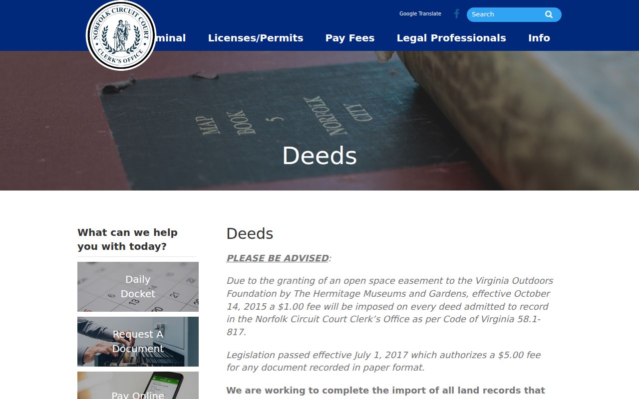 Norfolk street directory Circuit Court deed and Special Index records page